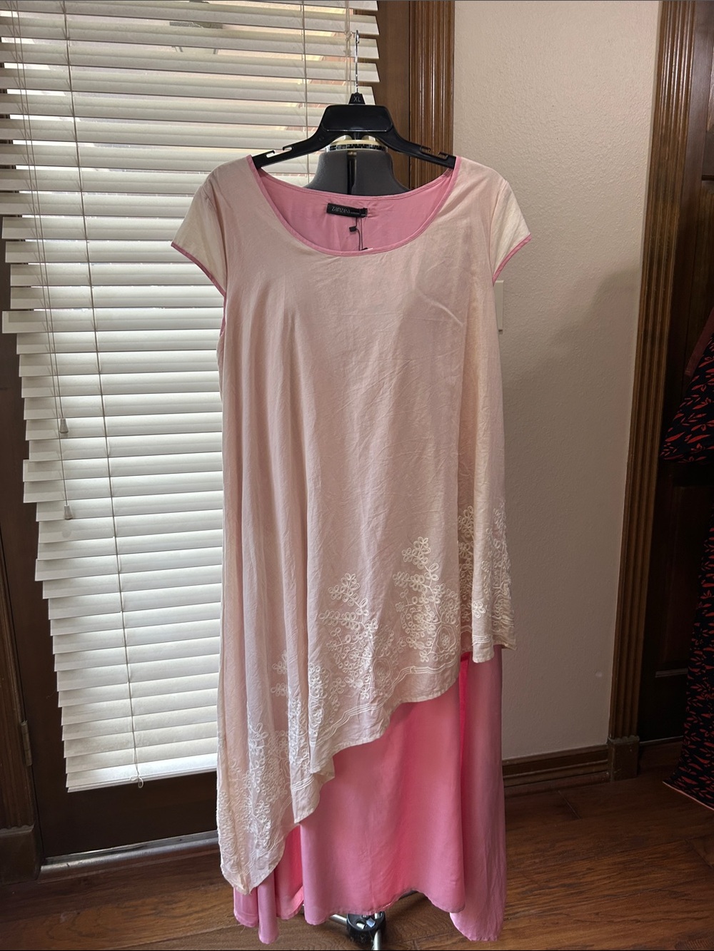 ZANZEA Pink & Ivory Asymmetric layered Embroidered Dress 100% cotton 4XL NWT